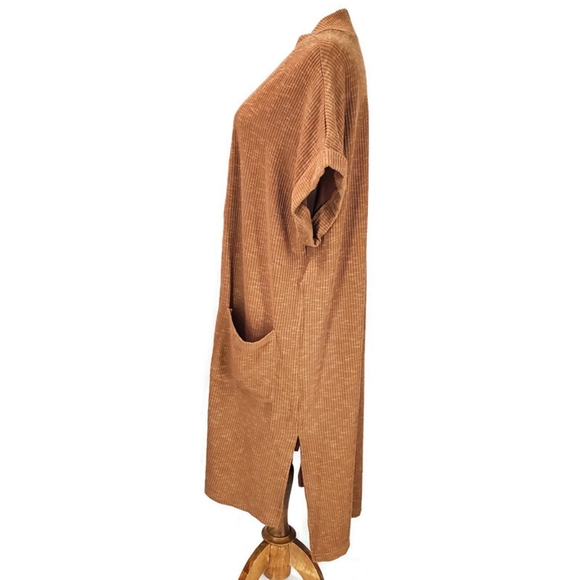 Jodifl Lightweight Brown Knit Short Sleeve Cardigan Sweater With Pockets NWT L - Picture 3 of 10